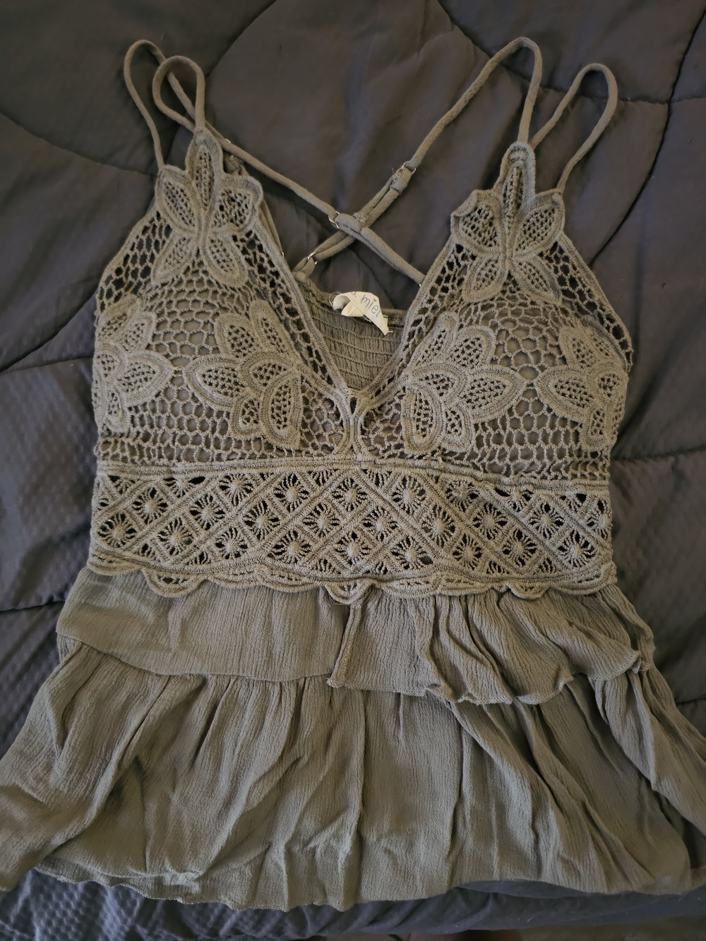 Crochet Lace Tiered Camisole Top - Olive Green